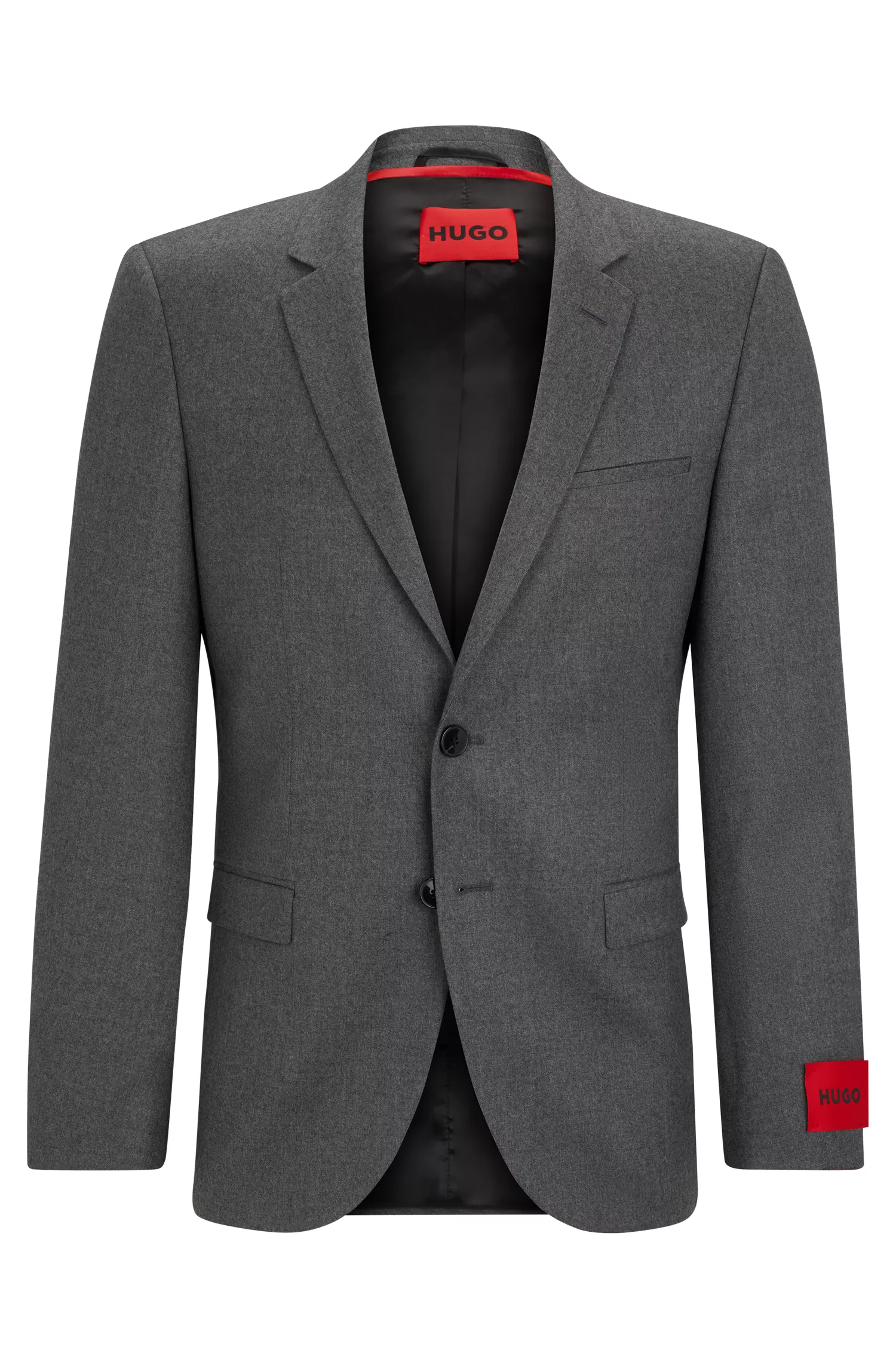 Jaqueta HUGO vermelha, extra slim fit, em flanela de lã elástica mesclada.