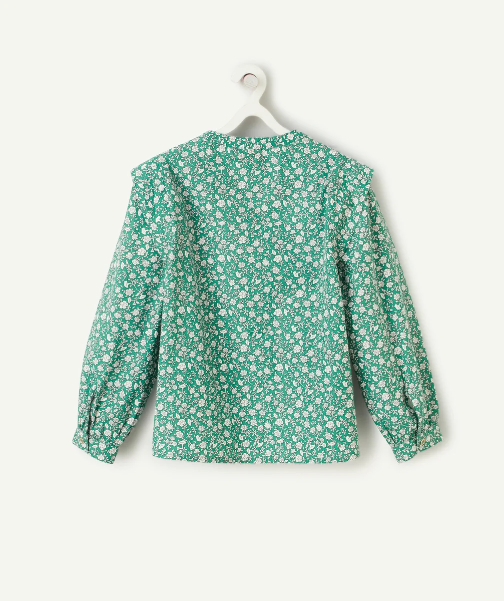 BLOUSE FILLE EN COTON IMPRIMÉ FLEURI VERT ET BLANC
