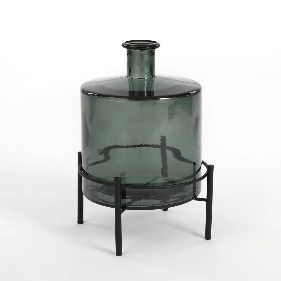 Mica Decorations Guan Glazen Fles - H26 x Ø21 cm - Groen