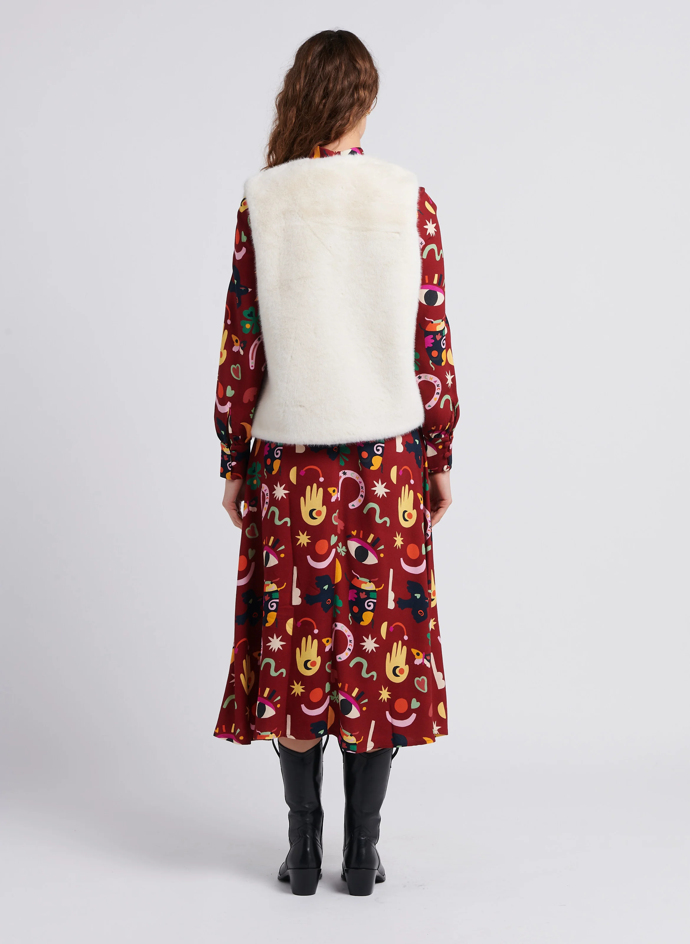 VICTORIA - Robe longue col rond imprimée| Rouge