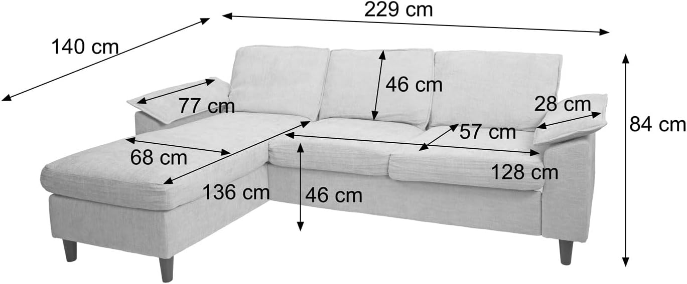 Mendler Sofa-Garnitur HWC-O71, Couch Sofa Ecksofa L-Form, Liegefläche Links/rechts, Stoff/Textil Holz 84x229x140cm - dunkelgrau