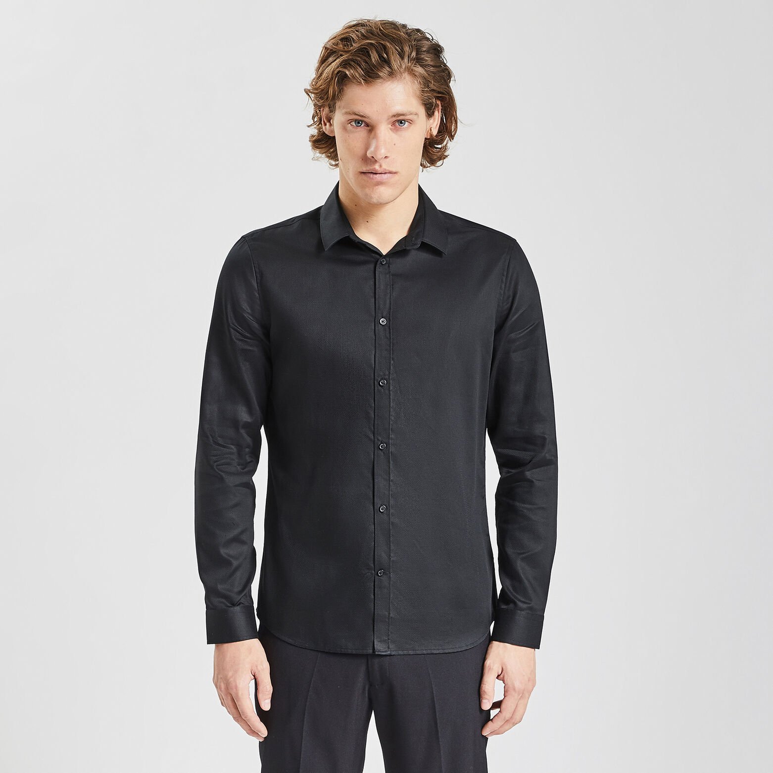 Chemise slim unie stay white/black coton Noir