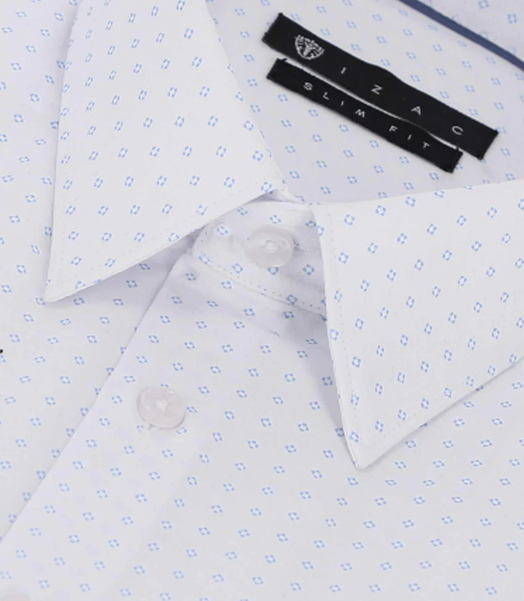 Chemise imprimée micro motifs blanche et bleu PAOLINO