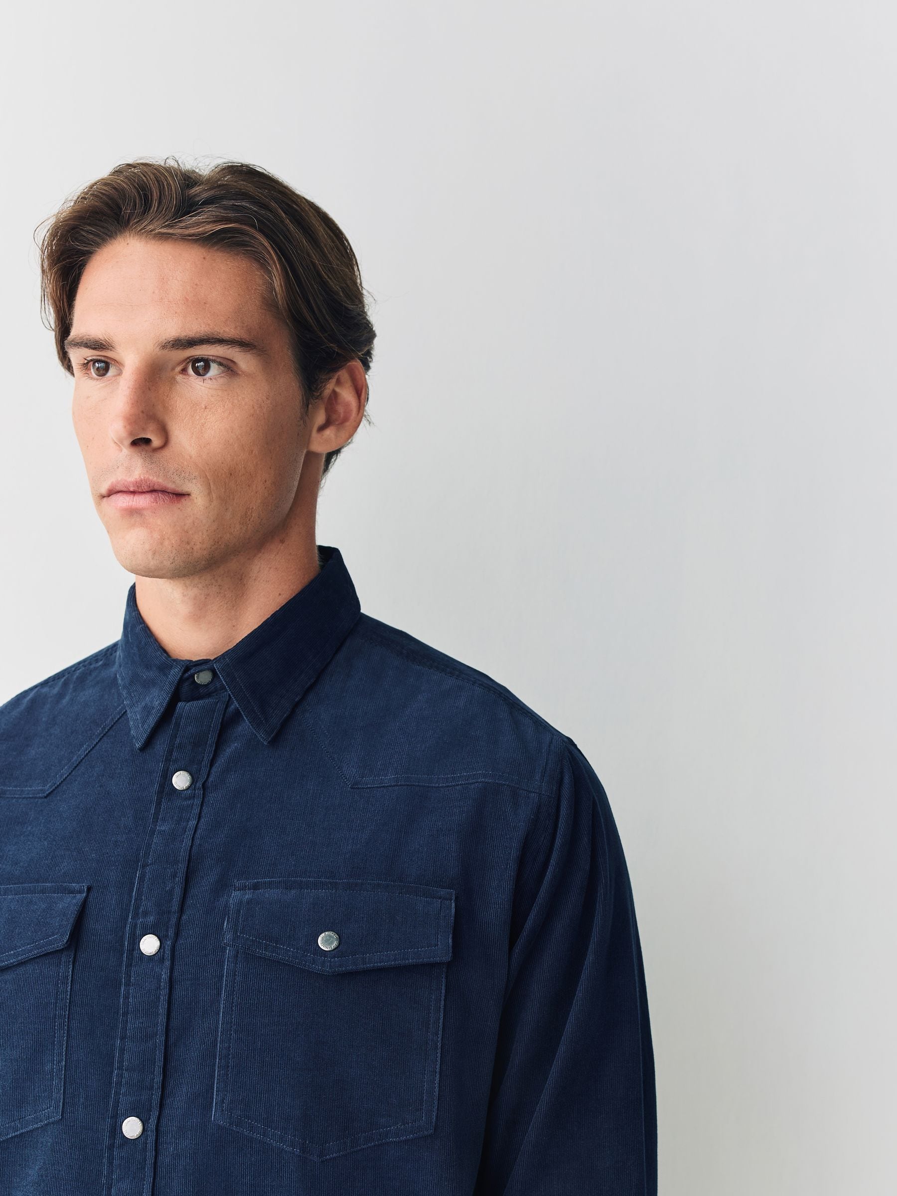 Donkerblauw - Overhemd in westernstijl met lange mouwen van corduroy