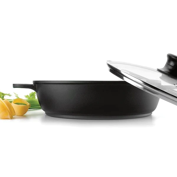 Faitout fonte avec couvercle en verre 36 cm noir Lacor