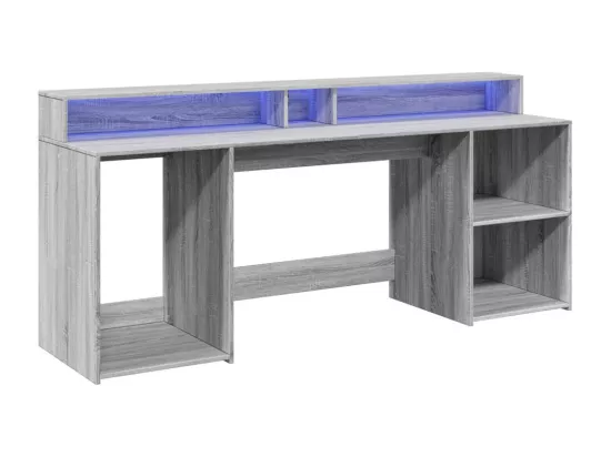 Bureau et lumières LED sonoma gris 200x55x91 cm bois ingénierie