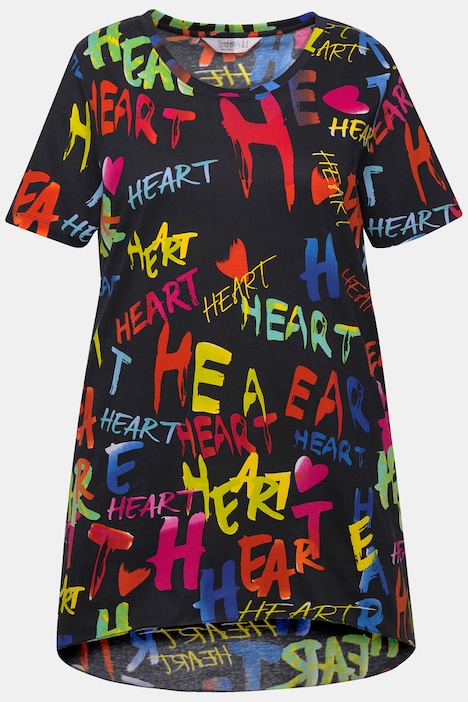 T-Shirt, Heart Alloverdruck, Rundhals, Halbarm