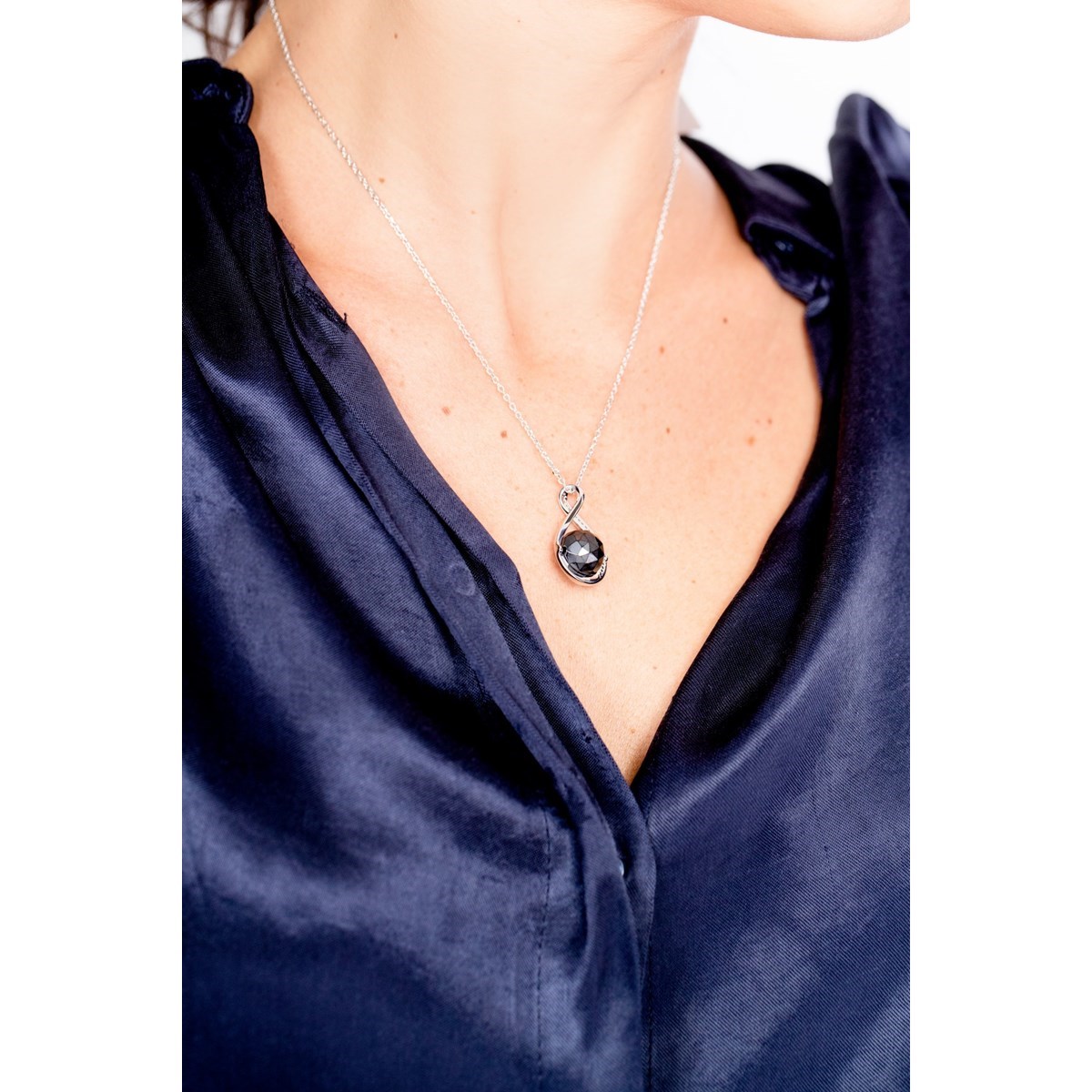 Collier mono-motif en Argent 925 millièmes et céramique - blanc brillant