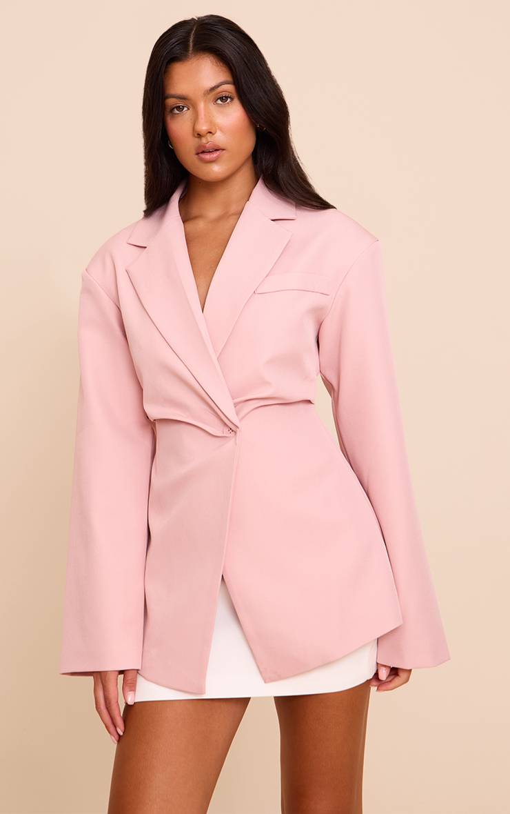 Rose Pâle Blazer Ajusté À Taille Cintrée