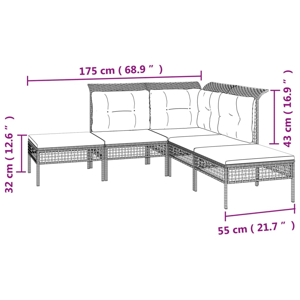 Salon de jardin meuble d'extérieur ensemble de mobilier 9 pièces avec coussins gris résine tressée