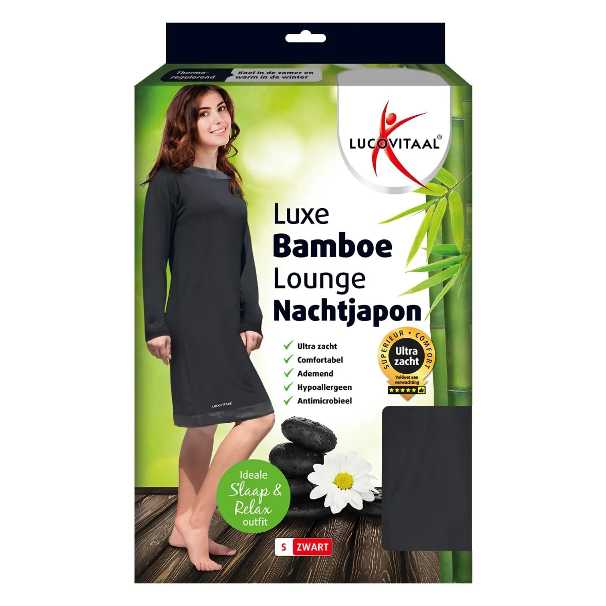 Bamboe Nachtjapon Zwart Lange mouw