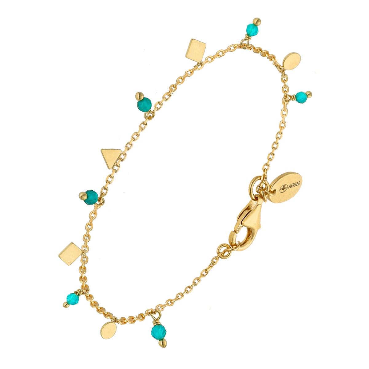 Bracelet Argent Doré Pampilles De Forme Geometrique Et Pierre Turquoise