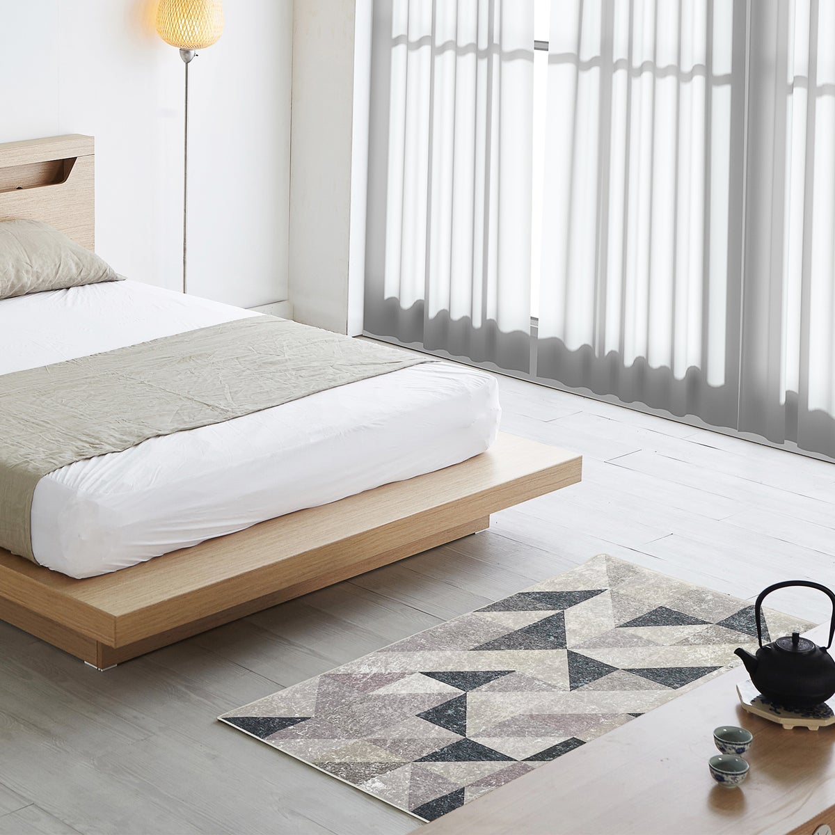 HOMCOM Vloerkleed met geometrische vormen, voor slaapkamer, woonkamer, keuken, vliesrug, 120 x 170 cm, polyester, grijs+zwart+wit