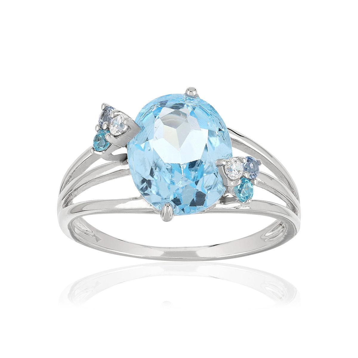 Bague or 375 blanc topazes bleues et blanches