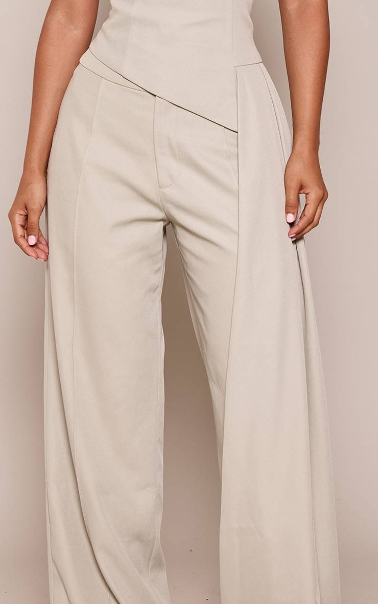 Vert Sauge Pantalon Large Taille Haute Avec Coutures Frontales En Tissu Tissé Pour Petite Taille - Ensemble Coordonné