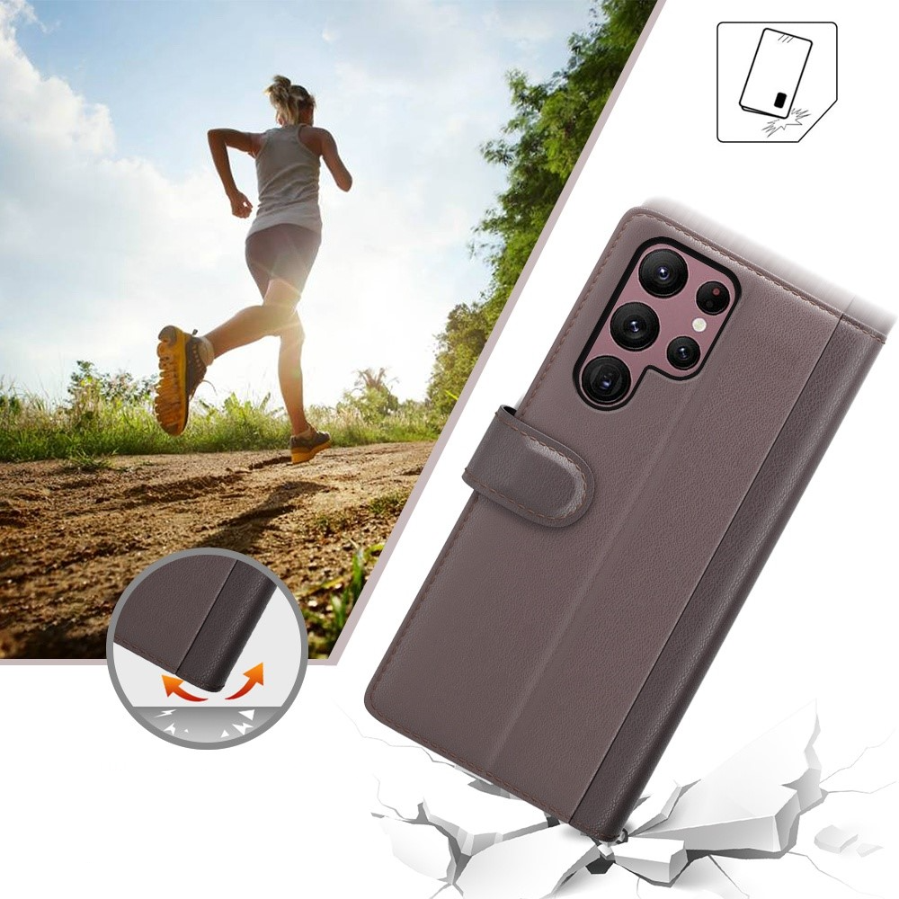 Samsung Galaxy S23 Ultra 5G Echtleder Tasche Flip Cover mit Kartenfächer - Schwarz