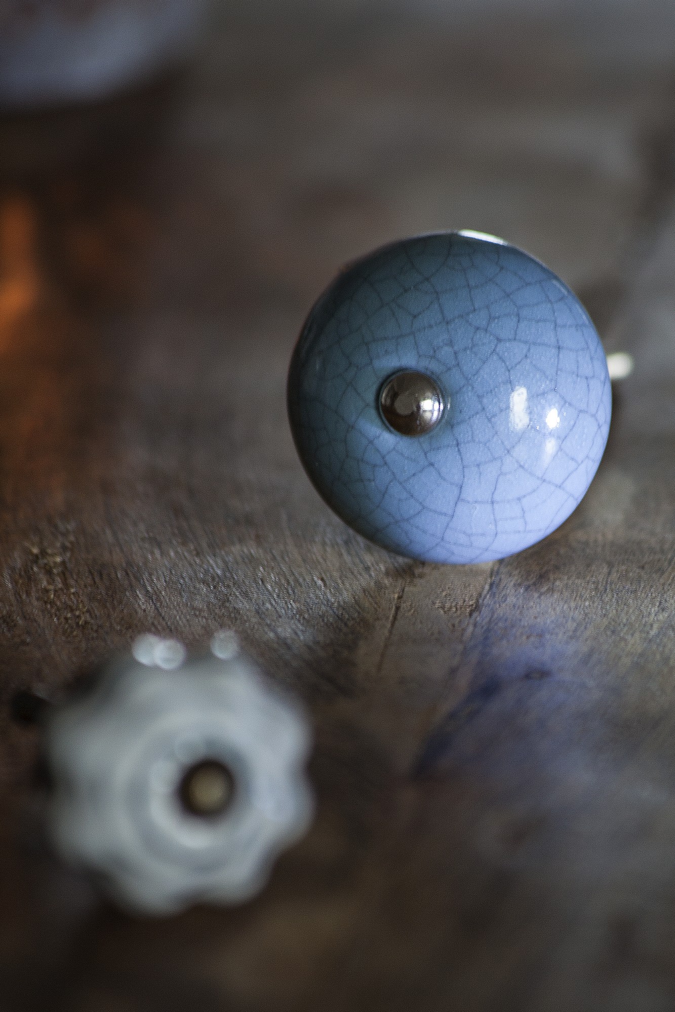 Keramik Möbelknopf, handglasiert, blau/grau, Ø 3,5 cm günstig bestellen