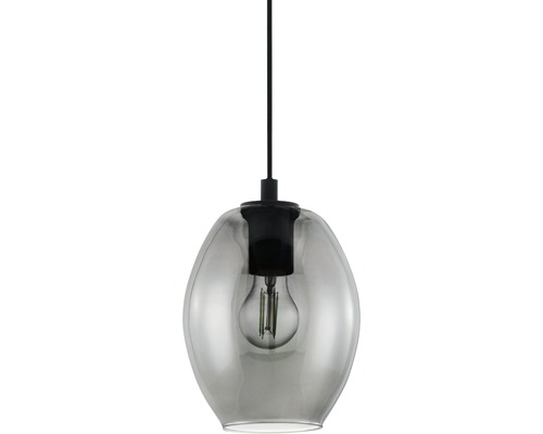 Hanglamp, 1-lichts, HxØ 110x18 mm, zwart/gerookt glas/transparant