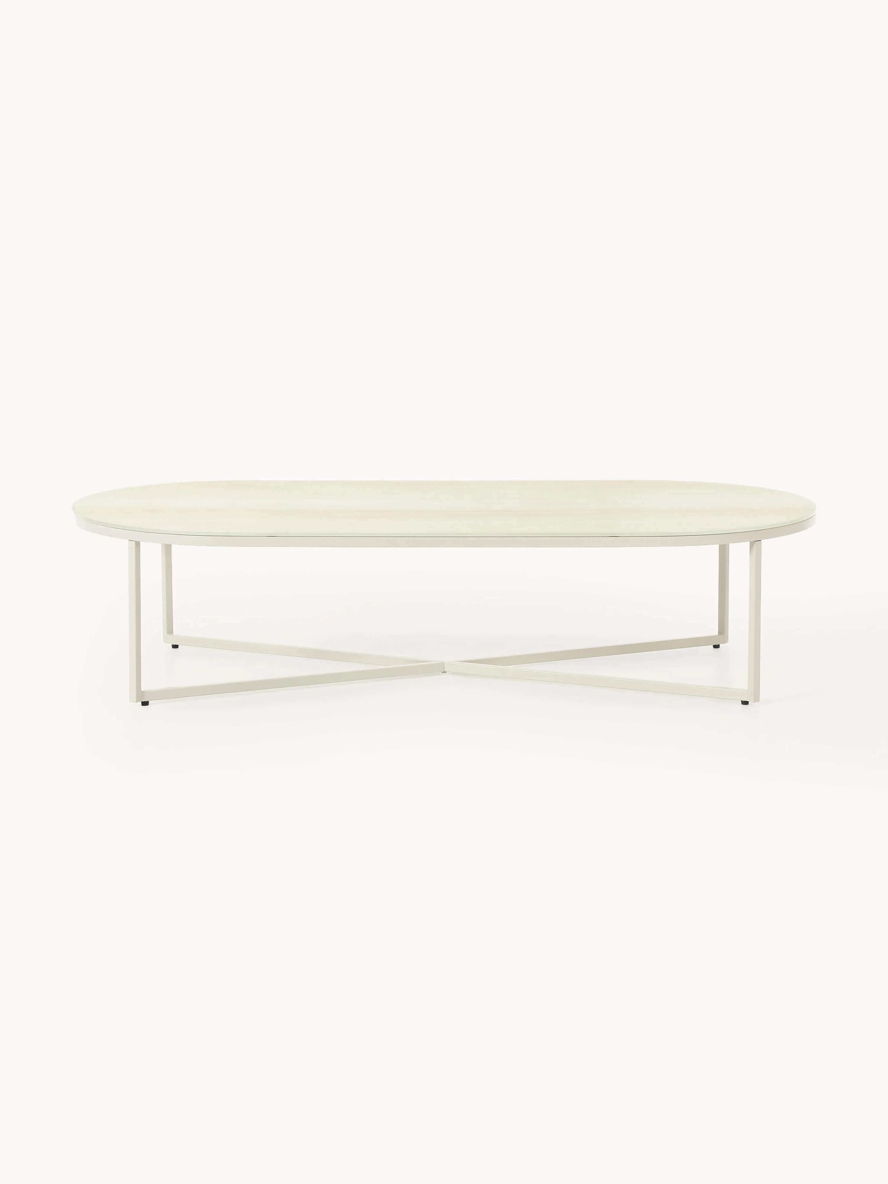 Ovale salontafel Antigua met glazen tafelblad in marmerlook