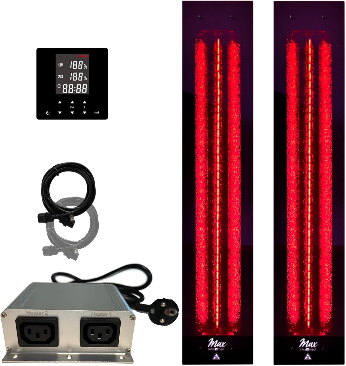 SET frameless InfraROTmed MAX© Tiefenwärmestrahler 2x 500W Rückenstrahler + Steuerung icon 2 TOUCH, Infrarotstrahler für Sauna und Infrarotkabine, Vollspektrumstrahler (2x500W + Steuerung)