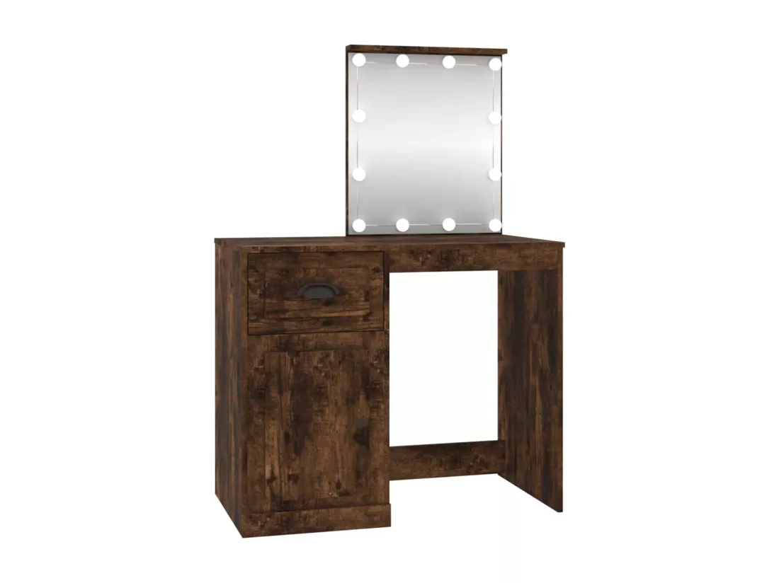 Coiffeuse avec LED chêne fumé 90x50x132,5 cm bois d'ingénierie