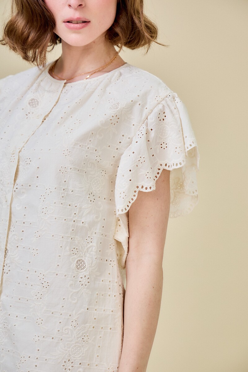ATÉ BREVE<br>Vestido curto de renda com mangas curtas