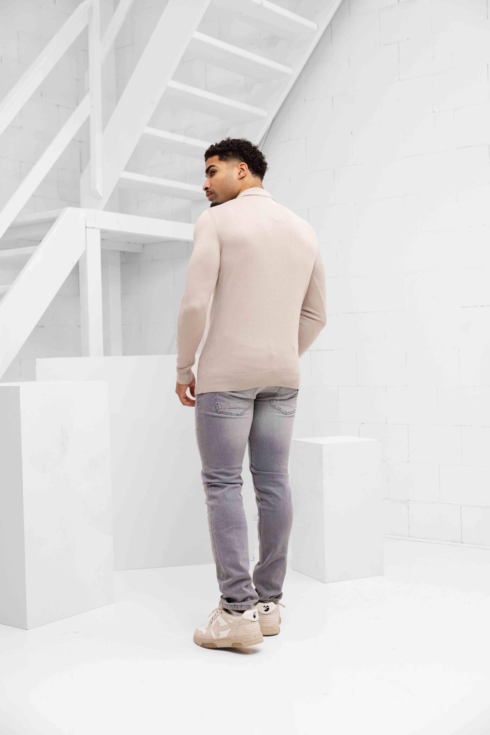 Malelions Knitted Longsleeve Polo Heren Beige