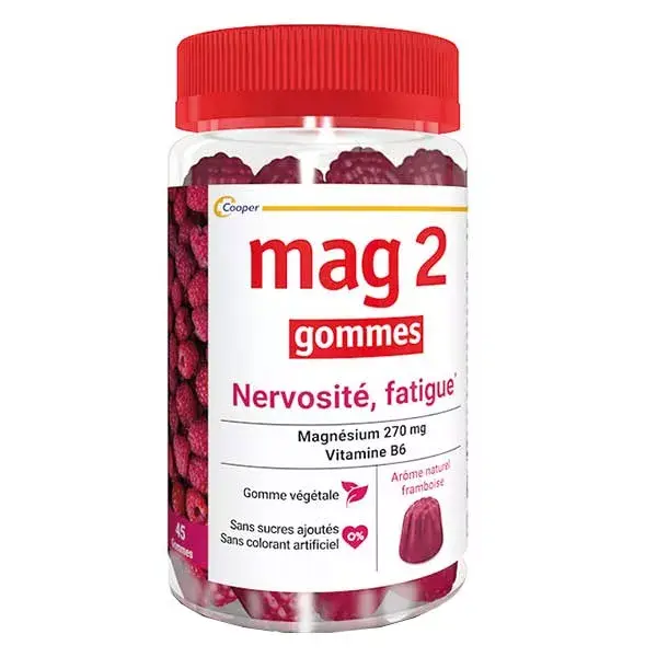 Gomas de mascar MAG 2 sabor framboesa com magnésio e vitamina B6 para fadiga e nervosismo (45 gomas)