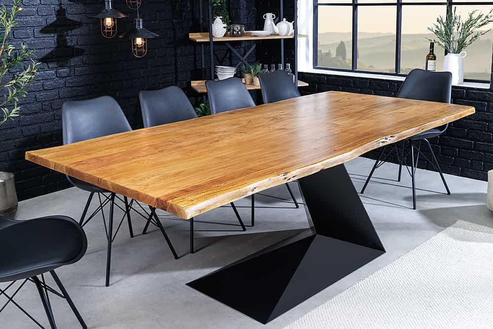 Massiver Esstisch MAMMUT BALANCE 200cm natur braun Akazie schwarz Baumkante