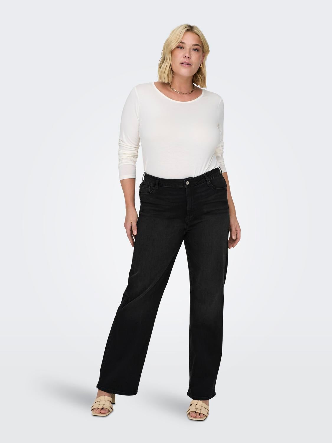 CARWILLY Hohe Taille Weiter Beinschnitt Jeans Black Denim