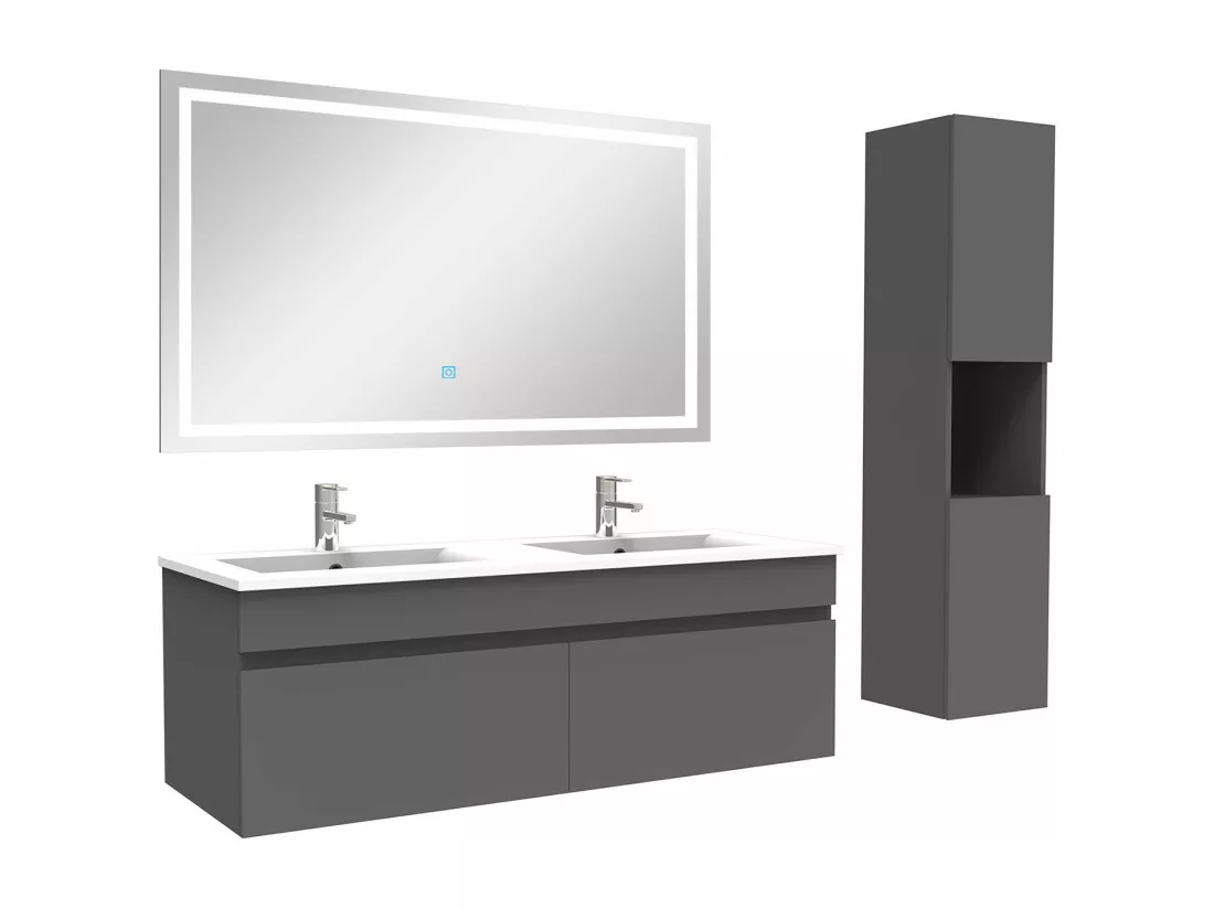Ensemble meuble salle de Bain 120cm avec colonne + miroir 3 couleurs Anthracite