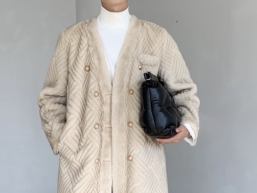 Freehop - V-hals effen fleece midi-dubbelrijsjas