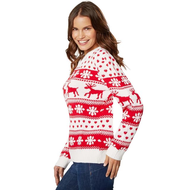 Julesweater Vinterfortryllelse hvid-rød til kvinder
