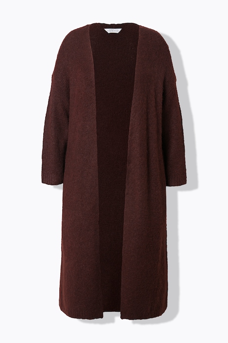 Long-Strickjacke, oversized, offene Form, Langarm