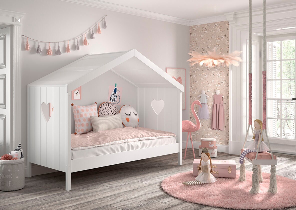 Hausbett Amori mit Liegefläche 90 x 200 cm, inkl. Rolllattenros - versch. Ausführungen -Ausf. Kiefer und MDF weiß lackiert