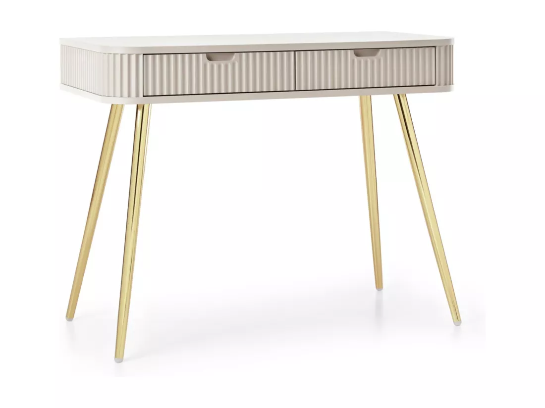 Coiffeuse avec 2 tiroirs et façades laminées - 110 cm - grège avec pieds dorés - ZOVA