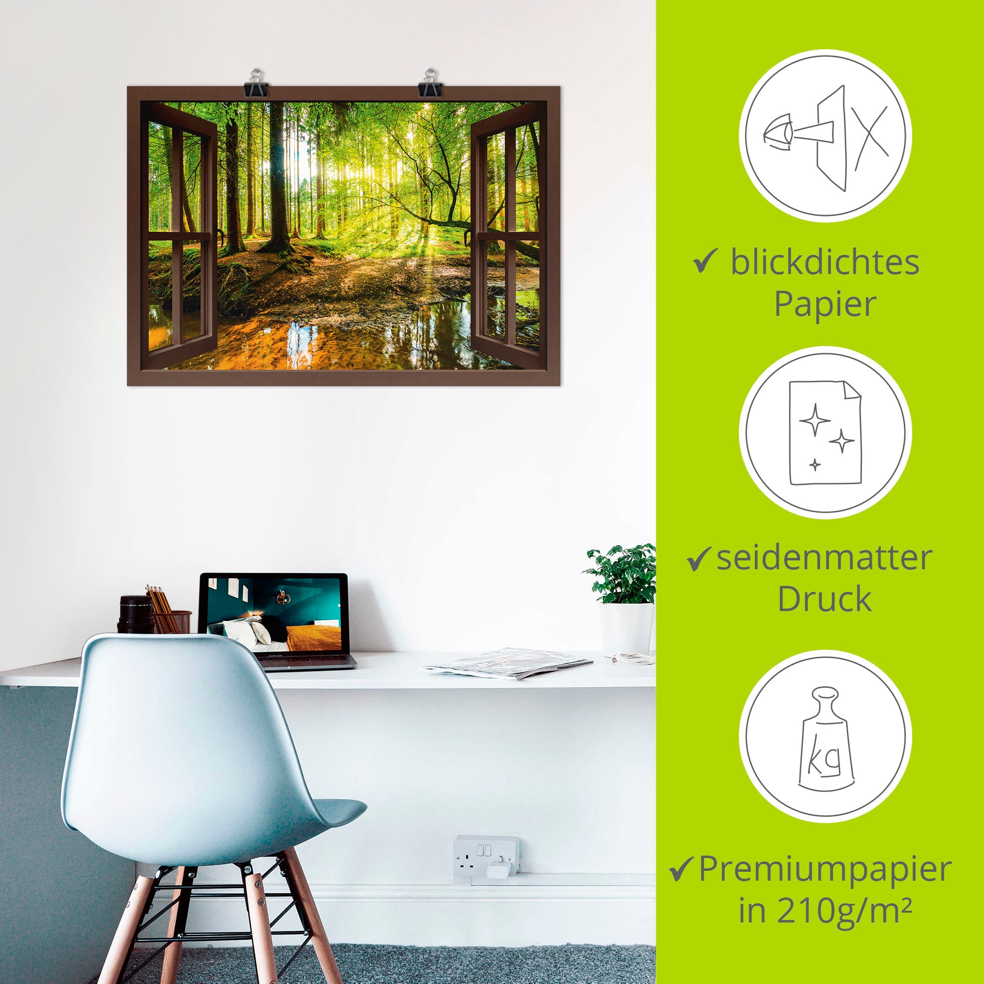 Artland Wandbild »Fensterblick - Wald mit Bach« Wald 1 Stk. tlg. als Leinwandbild, Poster, Wandaufkleber in verschied. Grössen