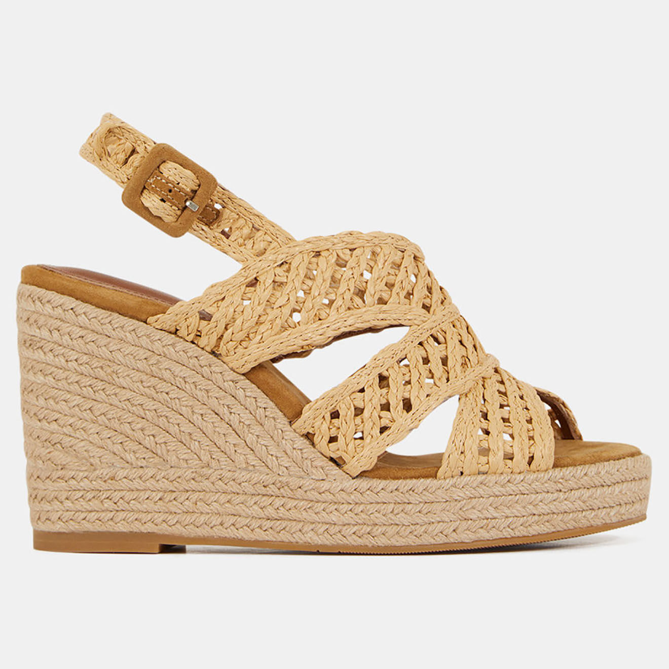 Galeries Lafayette Sandales compensées en Cuir raphia naturel - Talon 10 cm