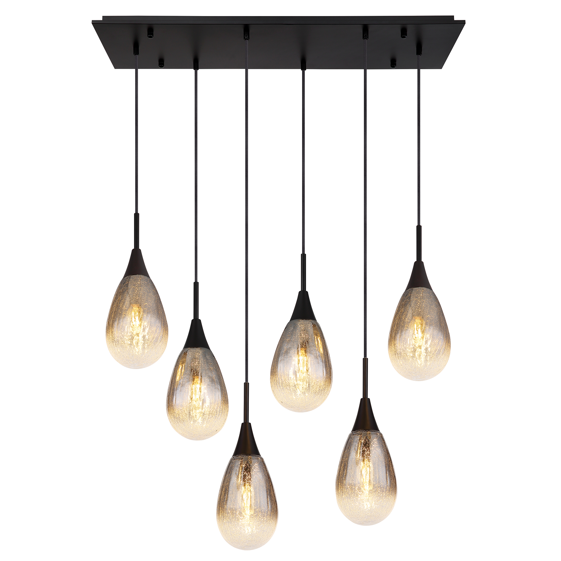 Hängeleuchte - schwarz matt - Glas crackle - 6-flammig