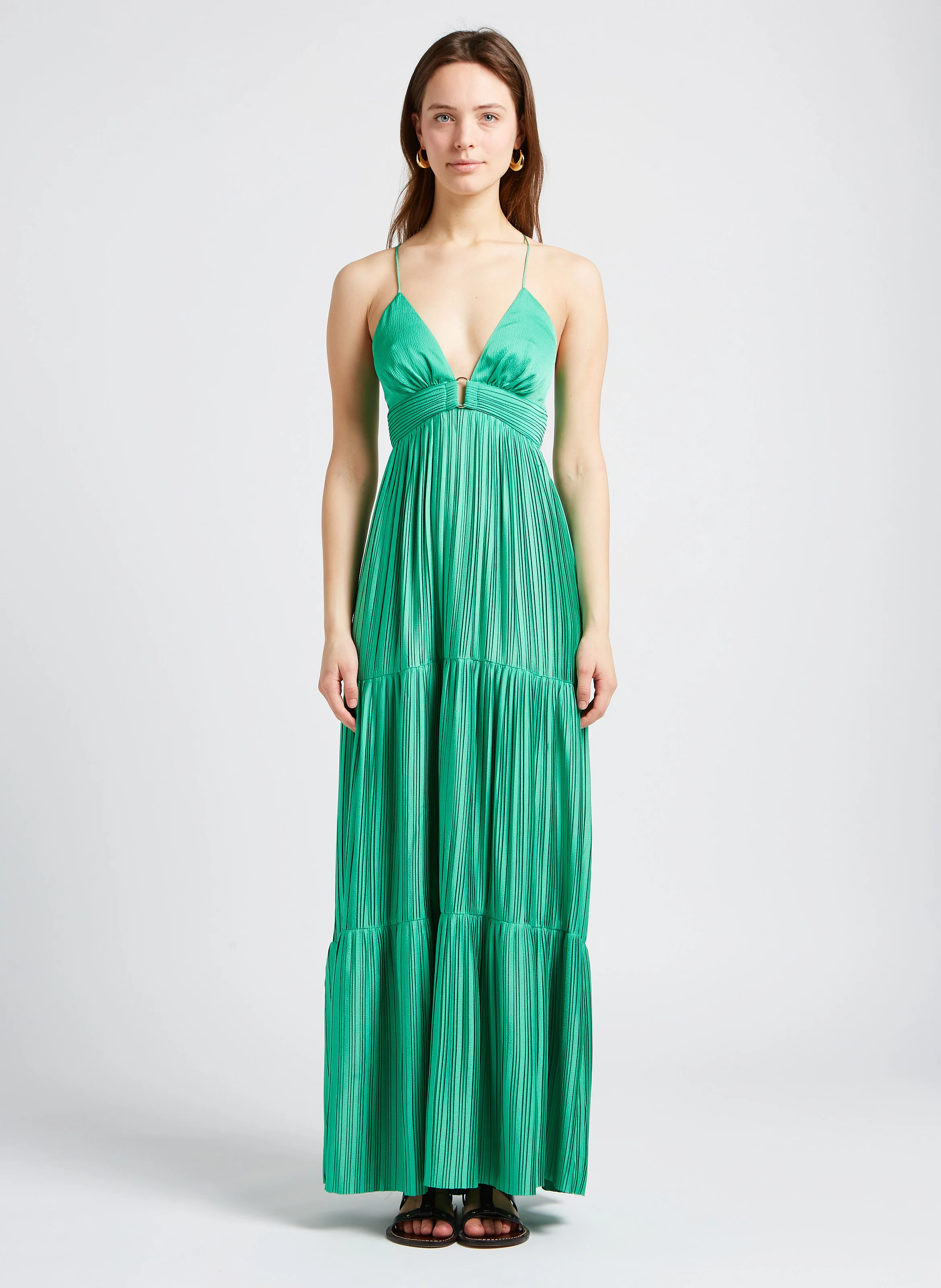 WASTA - Robe longue plissée satinée | Vert