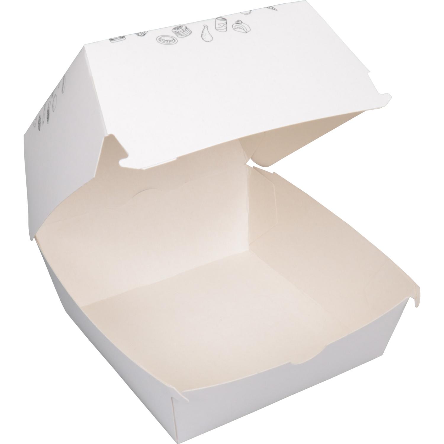 Bak, Karton + kleicoating, TASTY, hamburgerbak, 120x120x100mm, wit