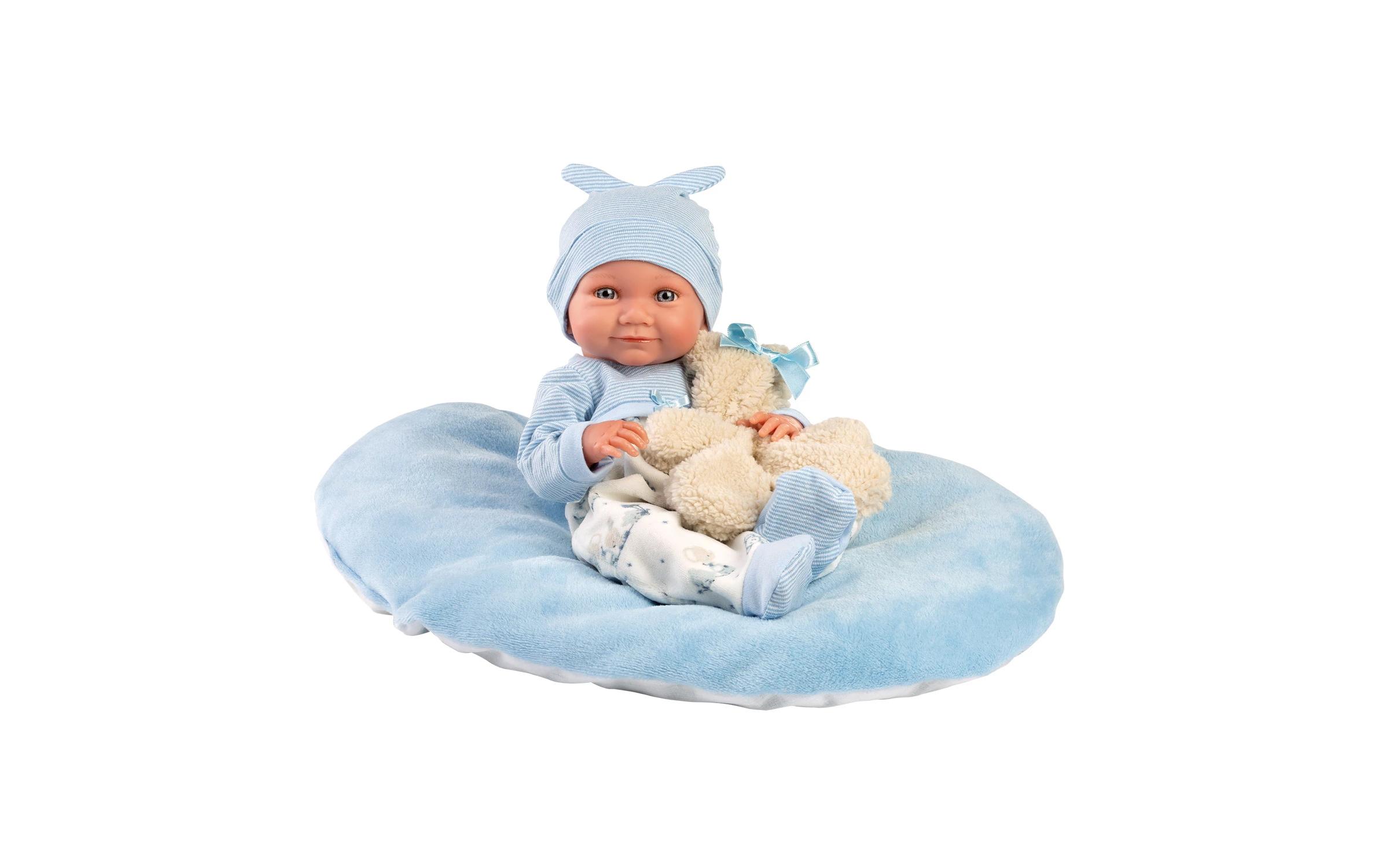 Babypuppe Nico mit Kissen Blau 40 cmNew Born Puppe mit weichem Stoffkörper