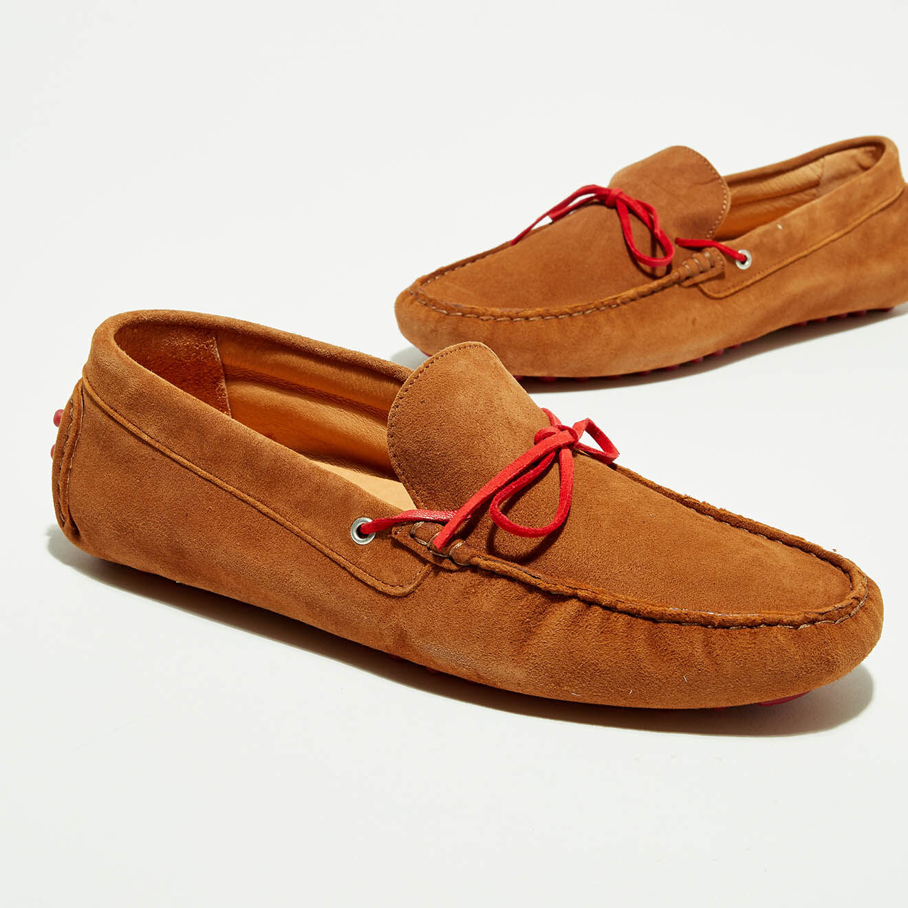 Flavio Création Mocassins en Velours de Cuir Miguel cognac/rouge