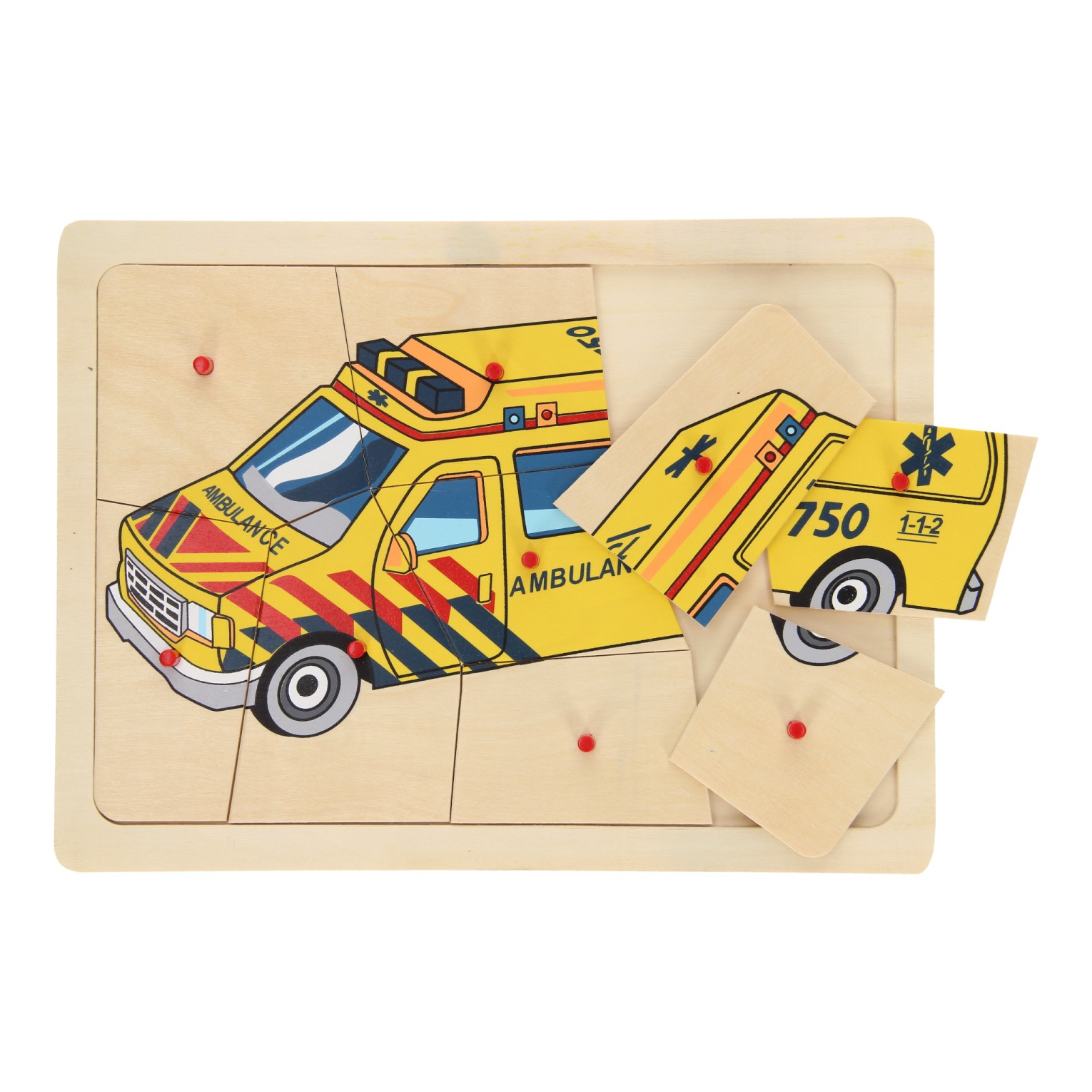 Houten Noppenpuzzel Ambulance, 9st.