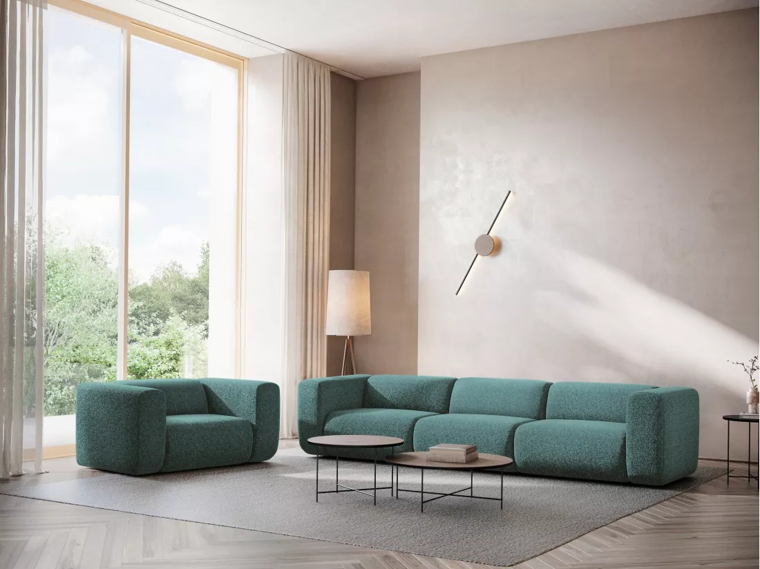 Fauteuil d'angle pour canapé modulable en tissu texturé - marin - EKAHI
