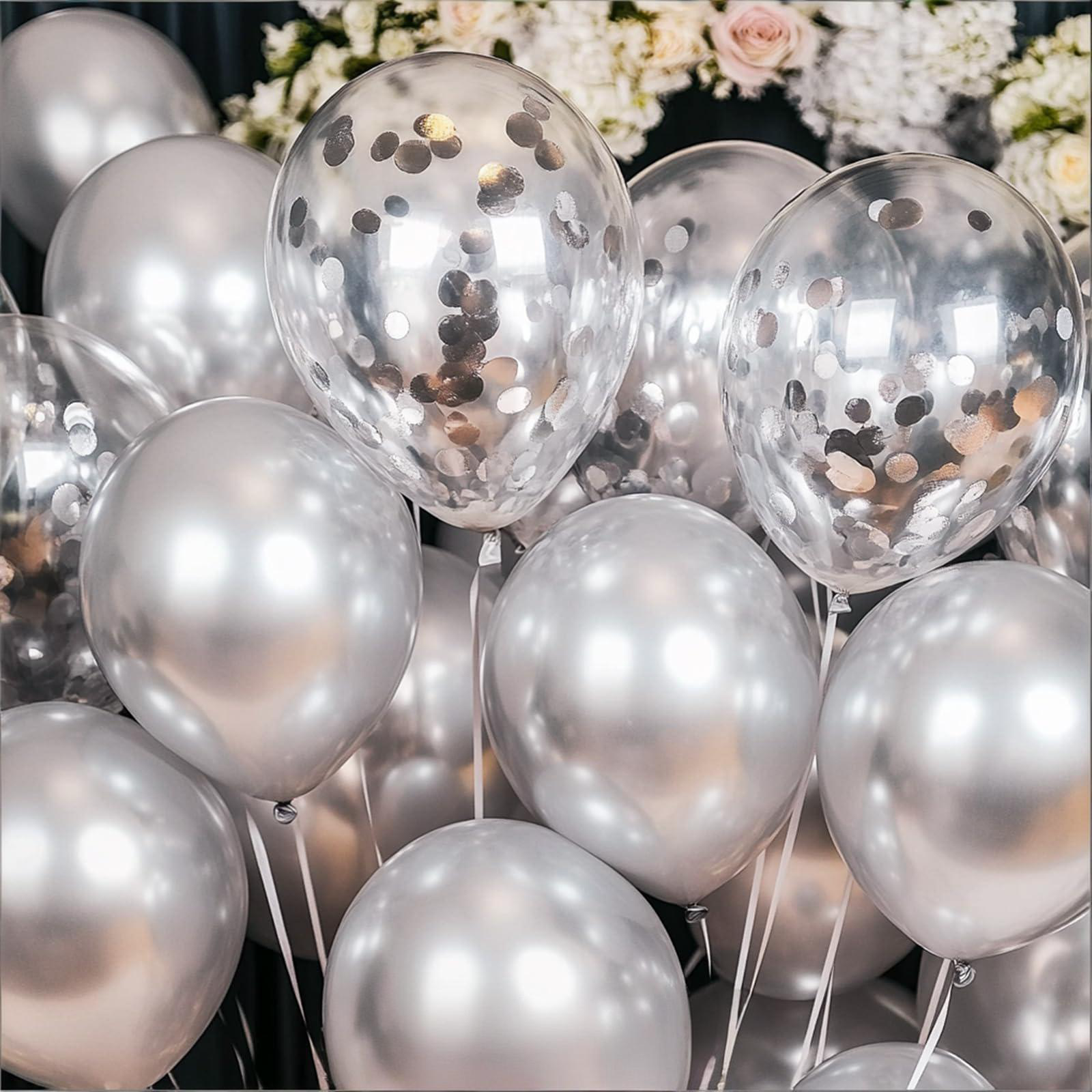 (10er Set) Ø30cm Party Deko Ballons Latex Luftballons mit Konfetti - Silber