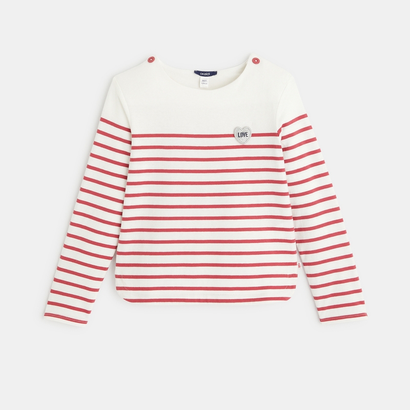 T-shirt marinière à personnaliser d'un cœur rose fille