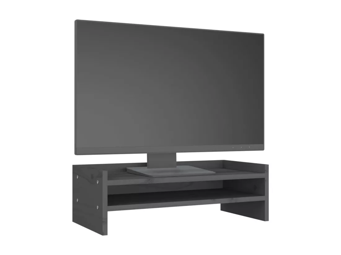 Support de moniteur Gris 50x24x16 cm Bois de pin solide