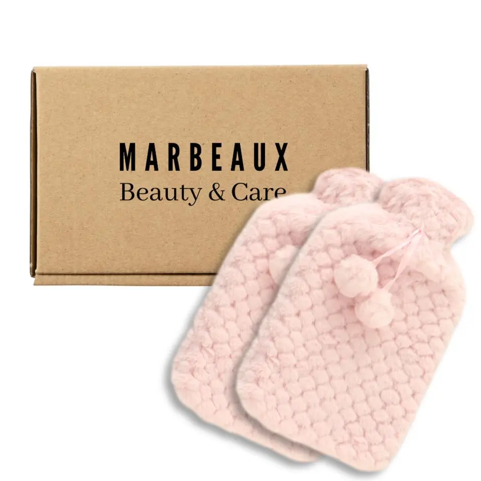 MARBEAUX Warmwaterkruik Set van 2 Stuks Kruik met Zachte Hoes Roze Pittenzak...