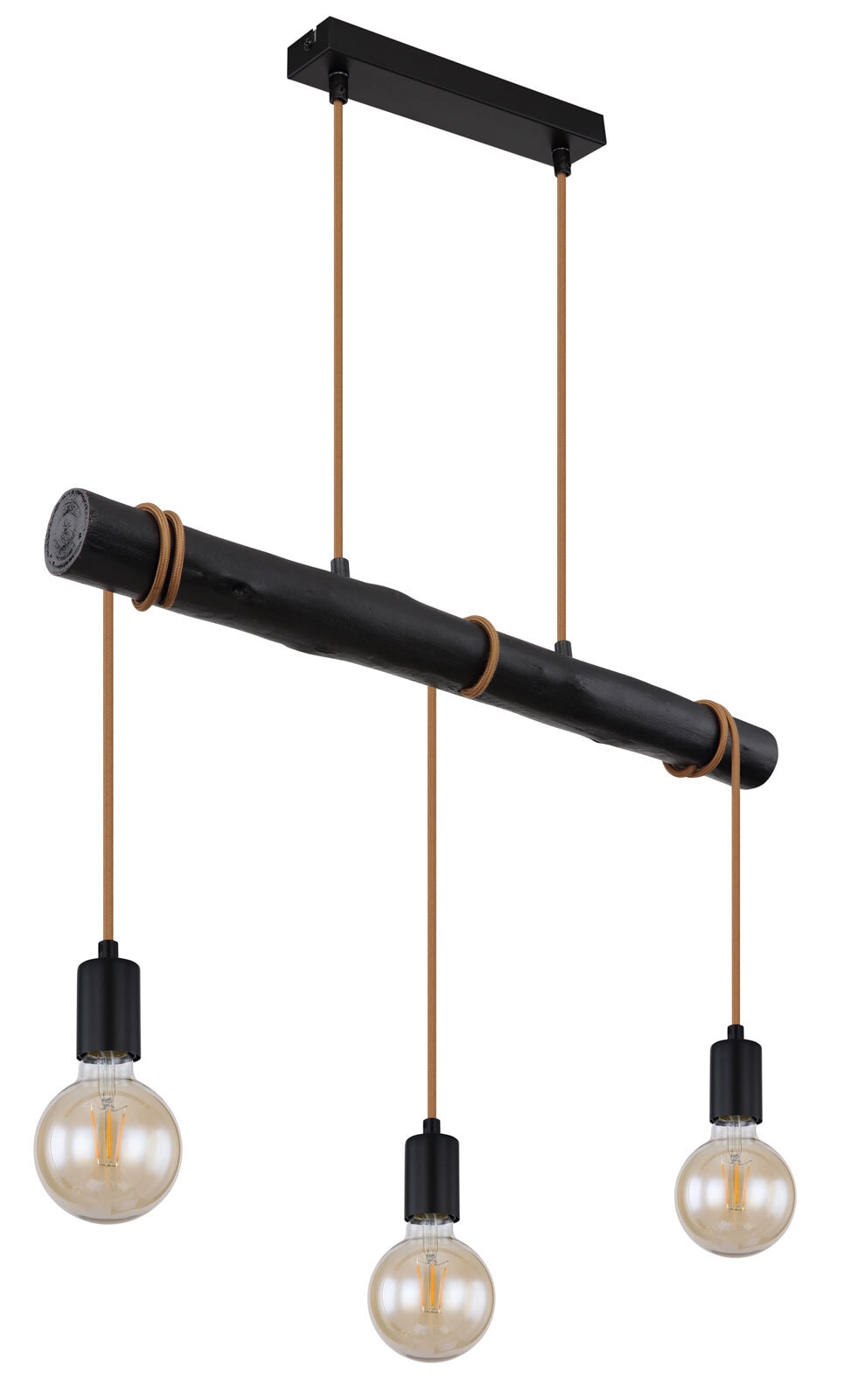 Pendellampe schwarz 15539-3HB, B/H/T: 60 x 120 x 5 cm, Metall, Holz